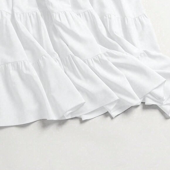 White Casual Women's Multi-Layered Ruffle Hem Long Skirt - Picture 7 of 7